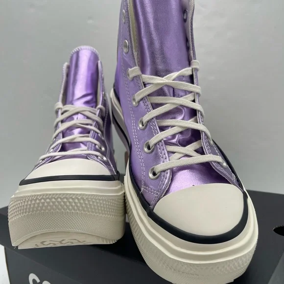 Converse CTAS Lift Double Stack Hi Metallic Lilac Lavender Platform High Top - Picture 8 of 16